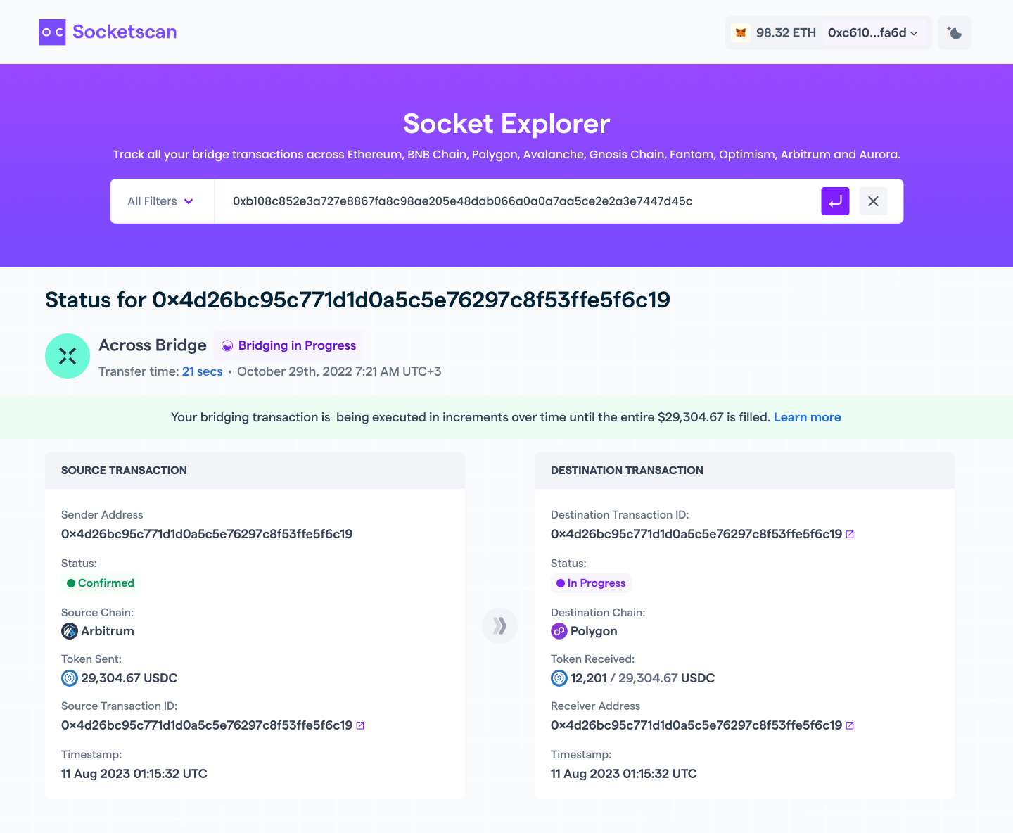 SocketScan cross-chain explorer transaction details
